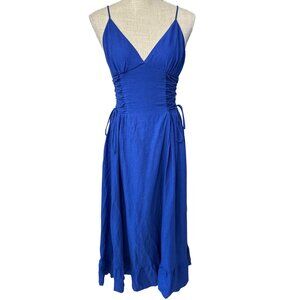 Farm Rio Royal Blue Midi Dress size S With Adjustable Spaghetti Straps & Ruched